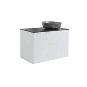 KOMMOD ISELLA 90 GRÅ (60KOMMOD+30USKÅP M TVKORG) SVART BÄNKSKIVA O RUNT SVARTMATT TVÄTTSTÄLL 42