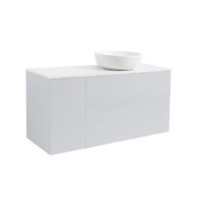 KOMMOD ISELLA 120 GRÅ (90 KOMMOD + 30 USKÅP M TVKORG) VIT BÄNKSKIVA O RUNT VITMATT TVÄTTSTÄLL 42