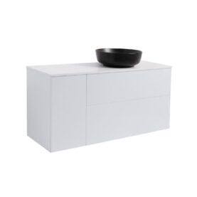 KOMMOD ISELLA 120 GRÅ (90 KOMMOD + 30 USKÅP TVKORG) VIT BÄNKSKIVA O RUNT SVARTMATT TVÄTTSTÄLL 42