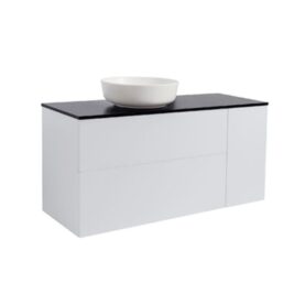 KOMMOD ISELLA 120 GRÅ (90 KOMMOD + 30 USKÅP TVKORG) SVART BÄNKSKIVA O RUNT VITMATT TVÄTTSTÄLL 42