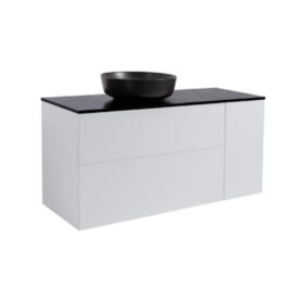 KOMMOD ISELLA 120 GRÅ (90 KOMMOD + 30 USKÅP TVKORG) SVART BÄNKSKIVA O RUNT SVARTMATT TVÄTTSTÄLL 42