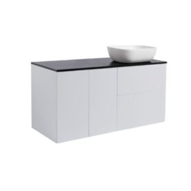 KOMMOD ISELLA 120 GRÅ (60KOMMOD+30USKÅP TVKORG) SVART BÄNKSKIVA O REKTANG VITMATT TVÄTTSTÄLL 46X33