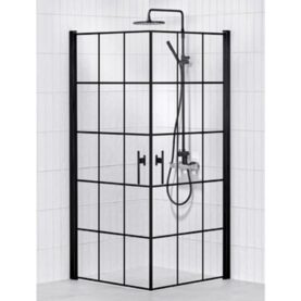 DUSCHHÖRNA LUSSO BLACK CHESS MED HANDTAG 2, RAK 80X80 KLARGLAS MED RUTMÖSTER ALTERNA
