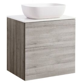 KOMMOD ISELLA 60 SAND MED VIT BÄNKSKIVA OCH REKTANGULÄRT VIT MATT TVÄTTSTÄLL 46X33 CM