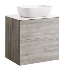 KOMMOD ISELLA 60 SAND MED VIT BÄNKSKIVA OCH REKTANGULÄRT VIT MATT TVÄTTSTÄLL 46X33 CM