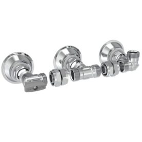 VÄGGFÖRDELARE V6 SET 16 MM 3 RÖR, C/C60 MM LIGGANDE, AVSTÄNGNING FÖRKROMAD VATETTE