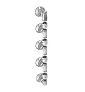 VÄGGFÖRDELARE V6 SET 16 MM / 20 MM 5 RÖR, C/C60 MM STÅENDE, AVSTÄNGNING FÖRKROMAD VATETTE