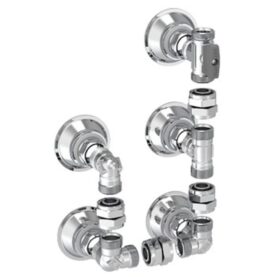 VÄGGFÖRDELARE V6 SET 16 MM / 20 MM 5 RÖR, C/C60 MM U-FORMAD, AVSTÄNGNING FÖRKROMAD VATETTE