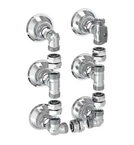 VÄGGFÖRDELARE V6 SET 16 MM 6 RÖR, C/C60 MM U-FORMAD, AVSTÄNGNING FÖRKROMAD VATETTE
