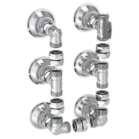 VÄGGFÖRDELARE V6 SET 16 MM / 20 MM 6 RÖR, C/C60 MM U-FORMAD, AVSTÄNGNING FÖRKROMAD VATETTE