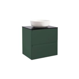 KOMMOD LUXOR 60 SKOGSGRÖN MED SVART BÄNKSKIVA OCH RUNT VIT MATT TVÄTTSTÄLL 42CM