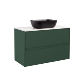 KOMMOD LUXOR 90 SKOGSGRÖN MED VIT BÄNKSKIVA OCH REKTANGULÄRT SVART MATT TVÄTTSTÄLL 46X33 CM