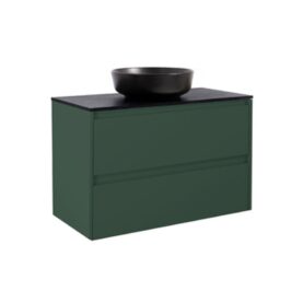 KOMMOD LUXOR 90 SKOGSGRÖN MED SVART BÄNKSKIVA OCH RUNT SVART MATT TVÄTTSTÄLL 42CM