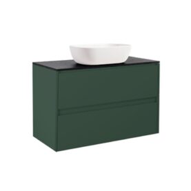 KOMMOD LUXOR 90 SKOGSGRÖN MED SVART BÄNKSKIVA OCH REKTANGULÄRT VIT MATT TVÄTTSTÄLL 46X33 CM