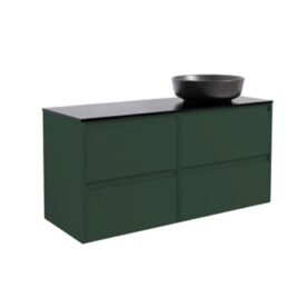 KOMMOD LUXOR 120 SKOGSGRÖN MED SVART BÄNKSKIVA OCH RUNT SVART MATT TVÄTTSTÄLL 42CM