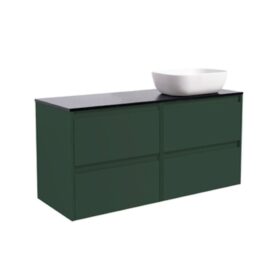 KOMMOD LUXOR 120 SKOGSGRÖN MED SVART BÄNKSKIVA OCH REKTANGULÄRT VIT MATT TVÄTTSTÄLL 46X33 CM