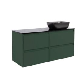 KOMMOD LUXOR 120 SKOGSGRÖN MED SVART BÄNKSKIVA OCH REKTANGULÄRT SVART MATT TVÄTTSTÄLL 46X33 CM