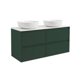 KOMMOD LUXOR 120 SKOGSGRÖN MED VIT BÄNKSKIVA OCH 2 STK RUNT VIT MATT TVÄTTSTÄLL 42CM