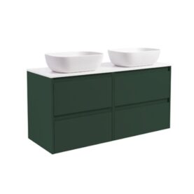 KOMMOD LUXOR 120 SKOGSGRÖN MED VIT BÄNKSKIVA OCH 2 STK REKTANGULÄRT VIT MATT TVÄTTSTÄLL 46X33 CM