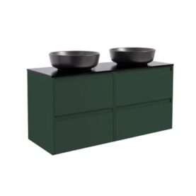 KOMMOD LUXOR 120 SKOGSGRÖN MED SVART BÄNKSKIVA OCH 2 STK RUNT SVART MATT TVÄTTSTÄLL 42CM