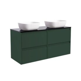 KOMMOD LUXOR 120 SKOGSGRÖN MED SVART BÄNKSKIVA OCH 2 STK REKTANGULÄRT VIT MATT TVÄTTSTÄLL 46X33 CM