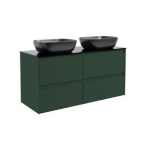 KOMMOD LUXOR 120 SKOGSGRÖN MED SVART BÄNKSKIVA OCH 2 STK REKTANGULÄRT SVART MATT TVÄTTSTÄLL 46X33