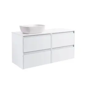 KOMMOD LUXOR 120 VIT MATT MED VIT BÄNKSKIVA OCH REKTANGULÄRT VIT MATT TVÄTTSTÄLL 46X33 CM