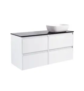 KOMMOD LUXOR 120 VIT MATT MED SVART BÄNKSKIVA OCH REKTANGULÄRT VIT MATT TVÄTTSTÄLL 46X33 CM