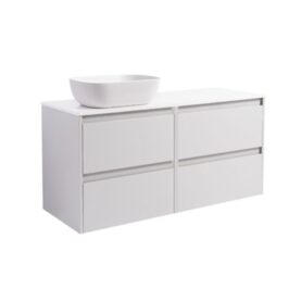 KOMMOD LUXOR 120 GRÅ MED VIT BÄNKSKIVA OCH REKTANGULÄRT VIT MATT TVÄTTSTÄLL 46X33 CM