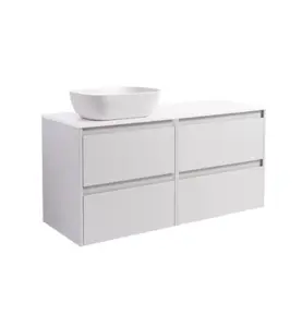 KOMMOD LUXOR 120 GRÅ MED VIT BÄNKSKIVA OCH REKTANGULÄRT VIT MATT TVÄTTSTÄLL 46X33 CM