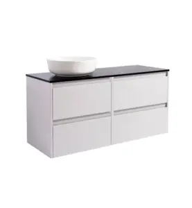 KOMMOD LUXOR 120 GRÅ MED SVART BÄNKSKIVA OCH RUNT VIT MATT TVÄTTSTÄLL 42CM