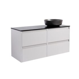 KOMMOD LUXOR 120 GRÅ MED SVART BÄNKSKIVA OCH RUNT SVART MATT TVÄTTSTÄLL 42CM