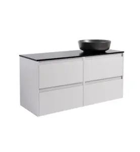 KOMMOD LUXOR 120 GRÅ MED SVART BÄNKSKIVA OCH RUNT SVART MATT TVÄTTSTÄLL 42CM