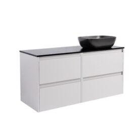 KOMMOD LUXOR 120 GRÅ MED SVART BÄNKSKIVA OCH REKTANGULÄRT SVART MATT TVÄTTSTÄLL 46X33 CM