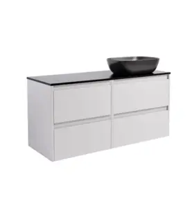 KOMMOD LUXOR 120 GRÅ MED SVART BÄNKSKIVA OCH REKTANGULÄRT SVART MATT TVÄTTSTÄLL 46X33 CM