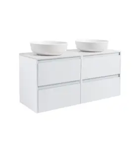 KOMMOD LUXOR 120 VIT MATT MED VIT BÄNKSKIVA OCH 2 STK RUNT VIT MATT TVÄTTSTÄLL 42CM