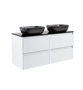 KOMMOD LUXOR 120 VIT MATT, SVART BÄNKSKIVA OCH 2 STK REKTANGULÄRT SVART MATT TVÄTTSTÄLL 46X33