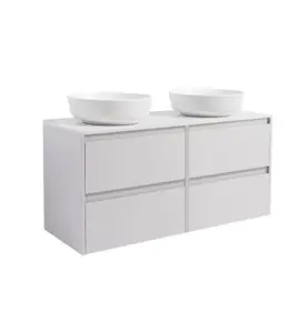 KOMMOD LUXOR 120 GRÅ MED VIT BÄNKSKIVA OCH 2 STK RUNT VIT MATT TVÄTTSTÄLL 42CM