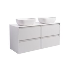 KOMMOD LUXOR 120 GRÅ MED VIT BÄNKSKIVA OCH 2 STK REKTANGULÄRT VIT MATT TVÄTTSTÄLL 46X33 CM