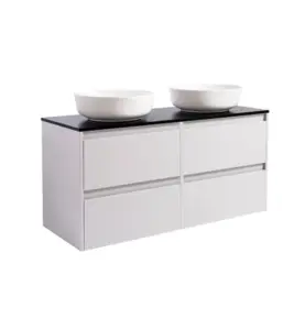 KOMMOD LUXOR 120 GRÅ MED SVART BÄNKSKIVA OCH 2 STK RUNT VIT MATT TVÄTTSTÄLL 42CM