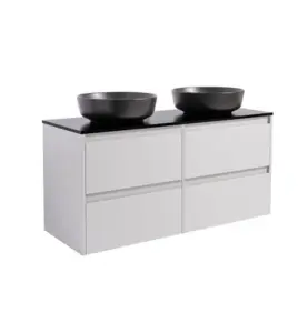 KOMMOD LUXOR 120 GRÅ MED SVART BÄNKSKIVA OCH 2 STK RUNT SVART MATT TVÄTTSTÄLL 42CM