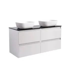 KOMMOD LUXOR 120 GRÅ MED SVART BÄNKSKIVA OCH 2 STK REKTANGULÄRT VIT MATT TVÄTTSTÄLL 46X33 CM