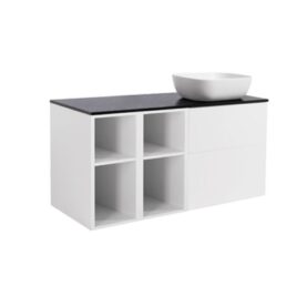 MÖBELPAKET ISELLA MATTVIT INKL TVÅ ÖPPNA SIDOSKÅP, SVART BÄNKSKIVA & VIT REKTAGULÄRT TVÄTTSTÄLL