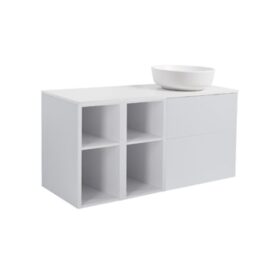 MÖBELPAKET ISELLA GRÅ INKL TVÅ ÖPPNA SIDOSKÅP, VIT BÄNKSKIVA & VIT RUNT TVÄTTSTÄLL