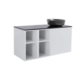 MÖBELPAKET ISELLA GRÅ INKL TVÅ ÖPPNA SIDOSKÅP, SVART BÄNKSKIVA & SVART RUNT TVÄTTSTÄLL