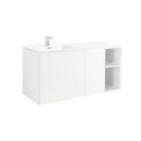 MÖBELPAKET ISELLA VIT, INKL TVÄTTSTÄLL MED ENKELHO VÄNSTER, TVÄTTKORG OCH ÖPPET SIDOSKÅP