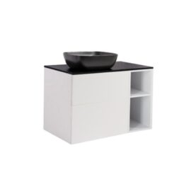 MÖBELPAKET ISELLA MATTVIT 60+30 INKL ÖPPET SIDOSKÅP, SVART BÄNKSKIVA & SVART REKTANGULÄRT TVÄTTSTÄLL