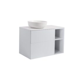 MÖBELPAKET ISELLA GRÅ 60+30 INKL ÖPPET SIDOSKÅP, VIT BÄNKSKIVA & VIT RUNT TVÄTTSTÄLL