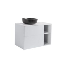 MÖBELPAKET ISELLA GRÅ 60+30 INKL ÖPPET SIDOSKÅP, VIT BÄNKSKIVA & SVART RUNT TVÄTTSTÄLL