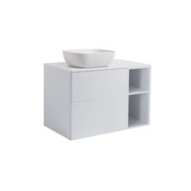 MÖBELPAKET ISELLA GRÅ 60+30 INKL ÖPPET SIDOSKÅP, VIT BÄNKSKIVA & VITT REKTANGULÄRT TVÄTTSTÄLL